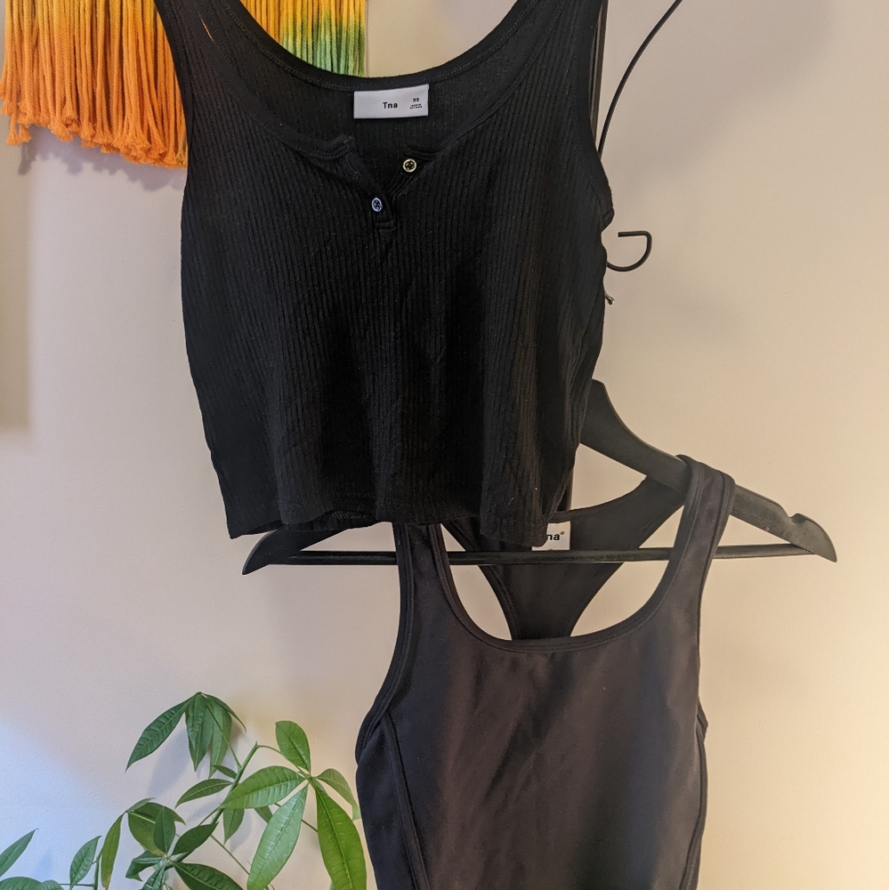 2 black TNA cropped tanks NWOT